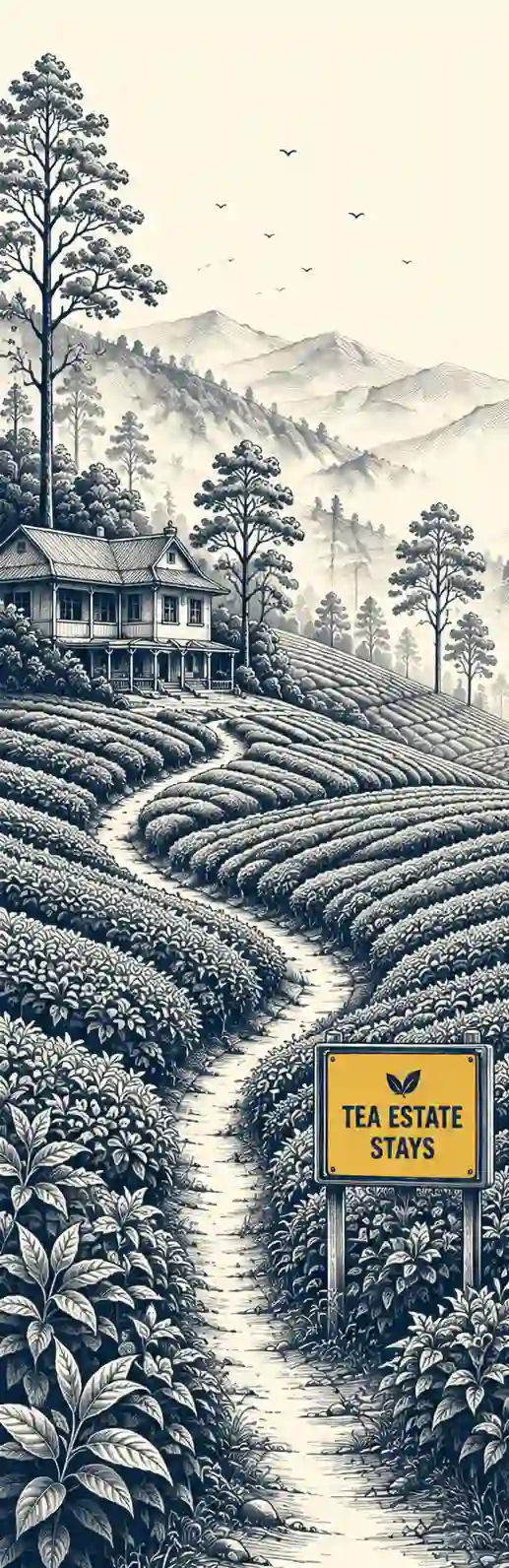Tea estate landscape illustration